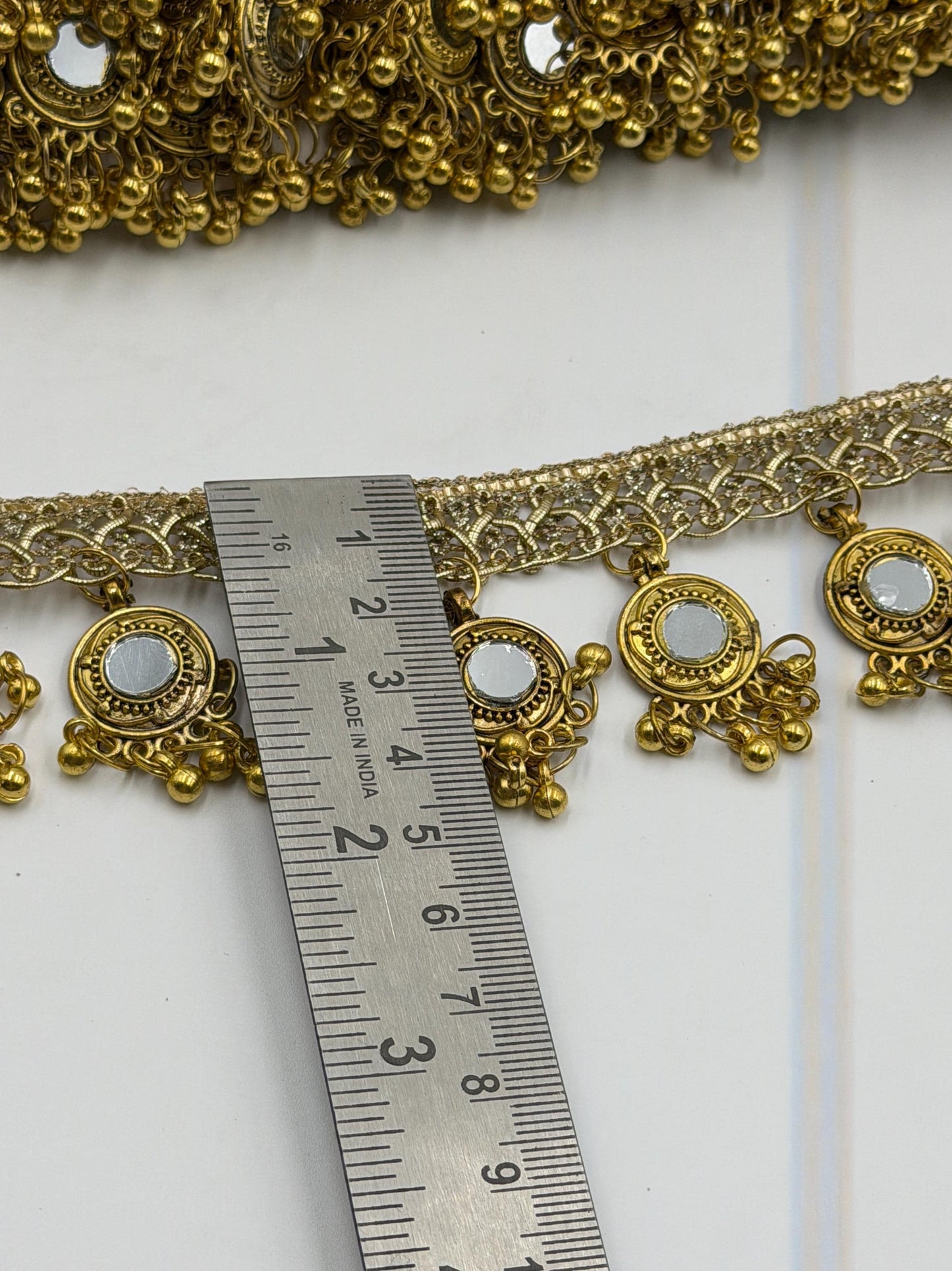 Hand Embroidered Zari Mirror Tassel Trim Hand Made