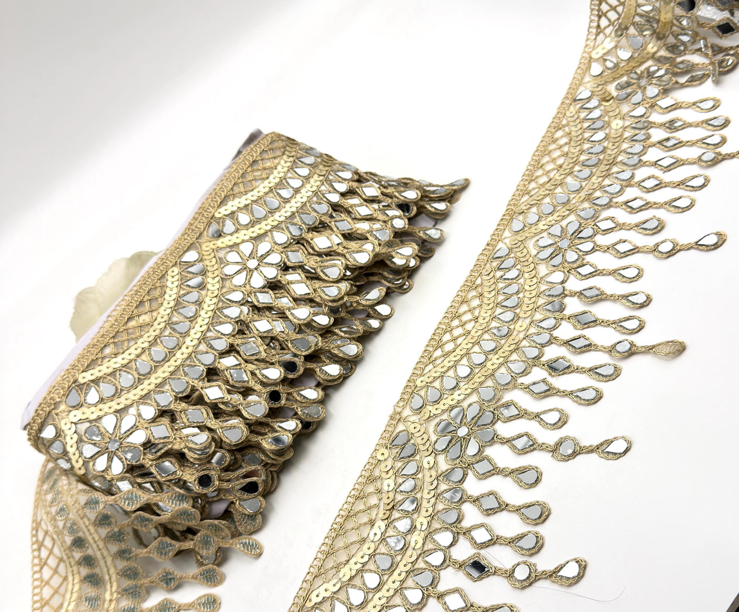 Hand Embroidered Mirror Trim Gold Zari Border