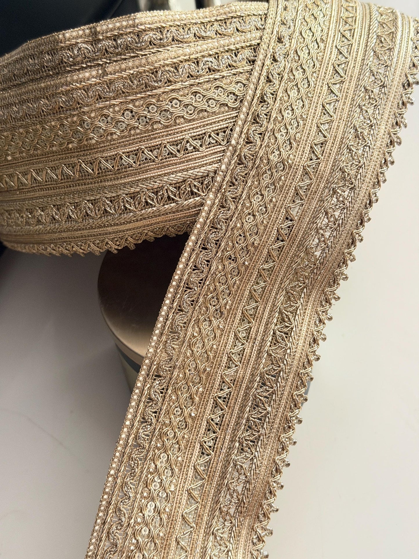 Champagne Gold Metallic Trim Border 3 Inch Wide Decorative Lace