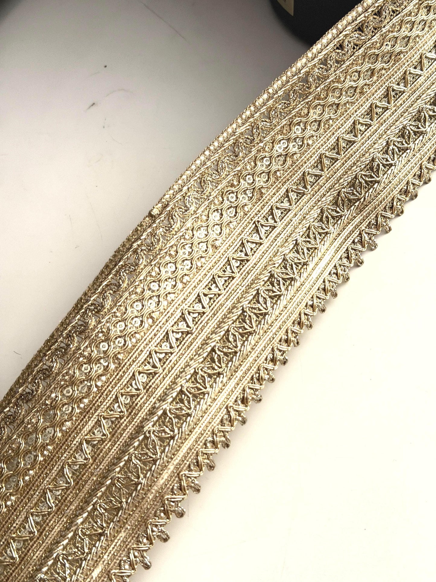 Champagne Gold Metallic Trim Border 3 Inch Wide Decorative Lace