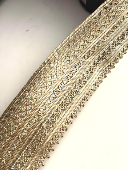Champagne Gold Metallic Trim Border 3 Inch Wide Decorative Lace