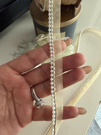 Pearl Beaded Ribbon Trim Ivory Crafting Lace