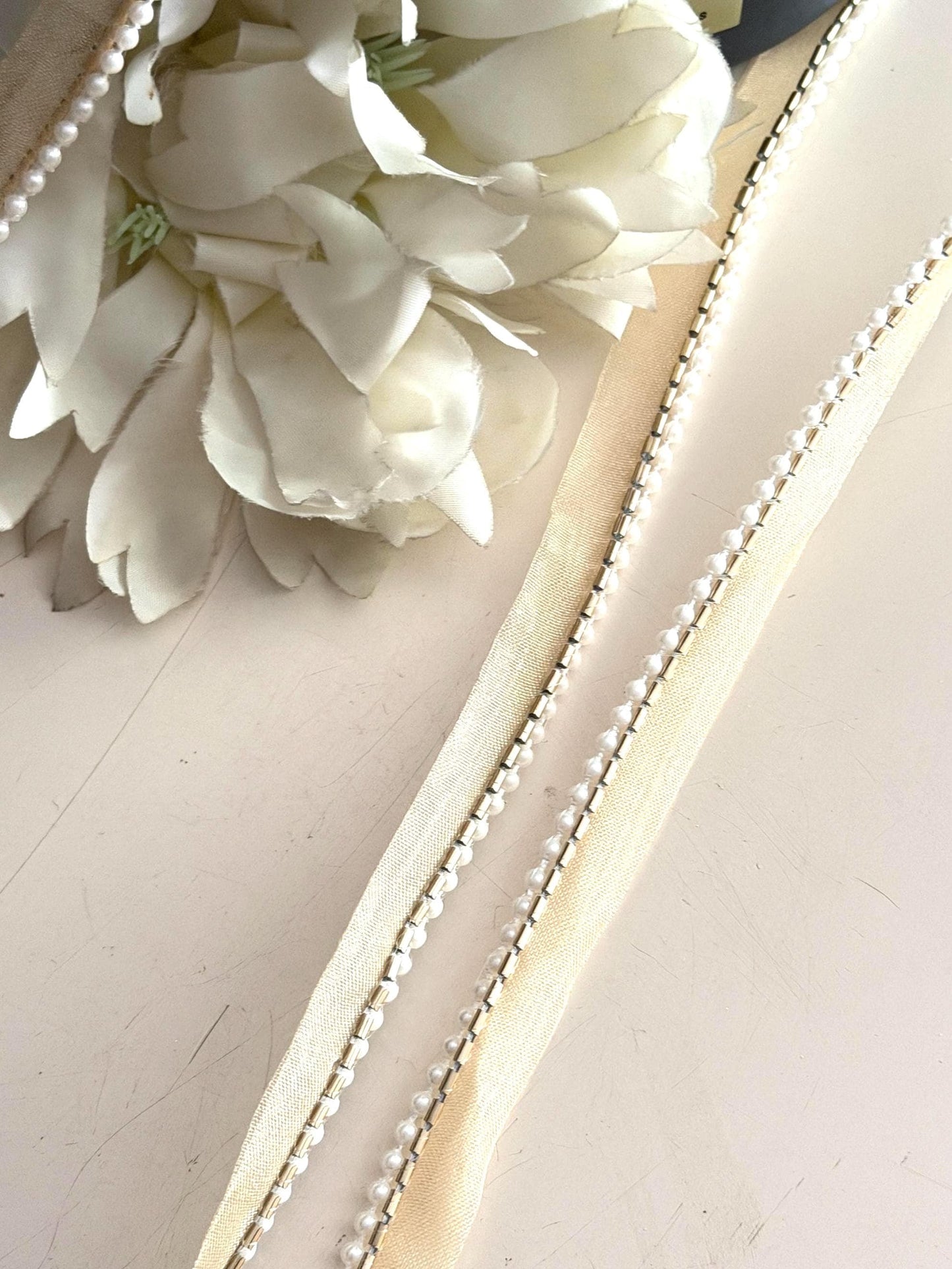 Pearl Beaded Ribbon Trim Ivory Crafting Lace