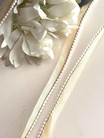 Pearl Beaded Ribbon Trim Ivory Crafting Lace