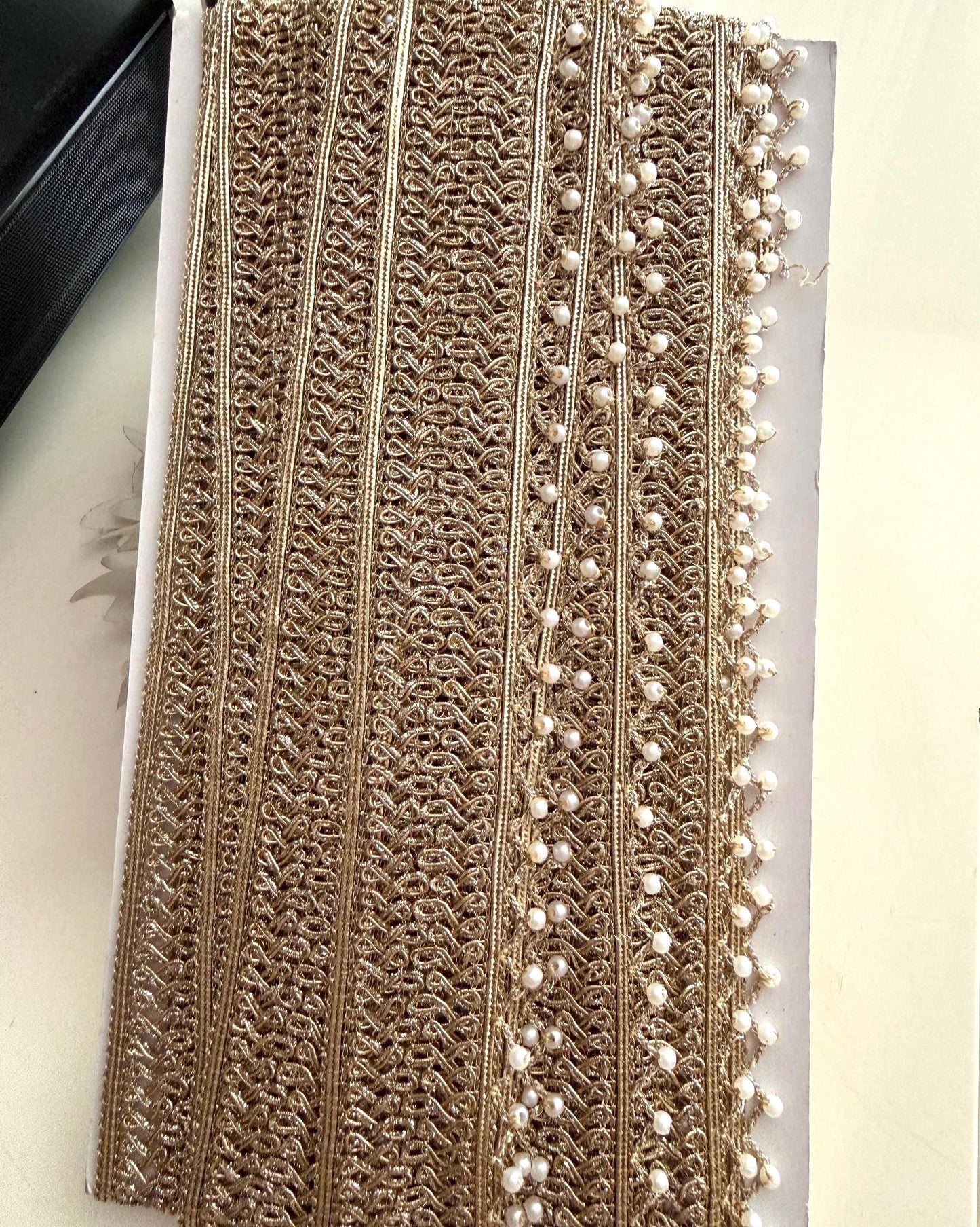 Antique Gold Zari Pearl Fringe Lace Trim