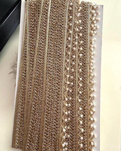 Antique Gold Zari Pearl Fringe Lace Trim
