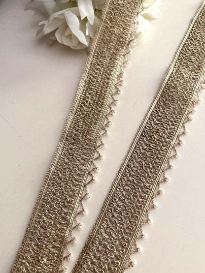Antique Gold Zari Pearl Fringe Lace Trim