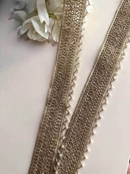 Antique Gold Zari Pearl Fringe Lace Trim