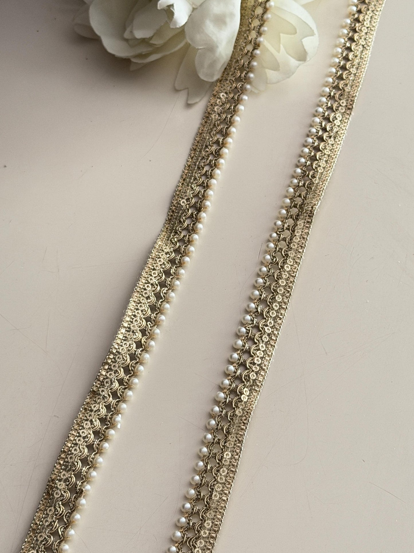 Antique Gold Pearl Edging Lace Trim