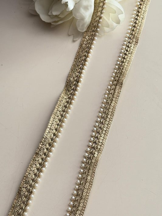 Antique Gold Pearl Edging Lace Trim