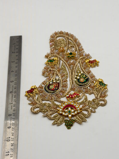 Royal Kundan Paisley Applique Patch Hand Embroidered Jewel