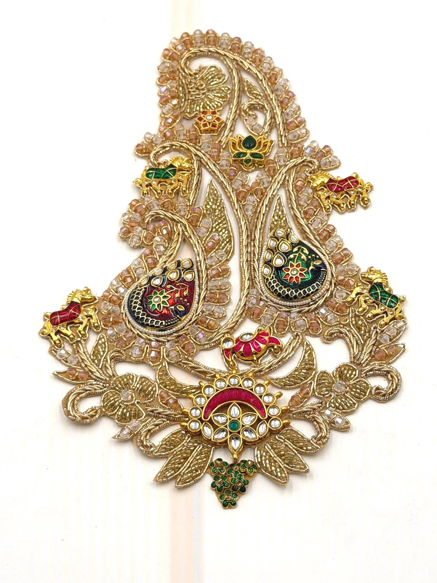 Royal Kundan Paisley Applique Patch Hand Embroidered Jewel