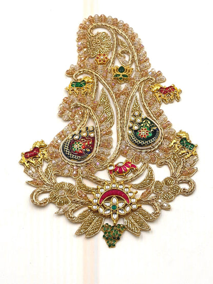 Royal Kundan Paisley Applique Patch Hand Embroidered Jewel