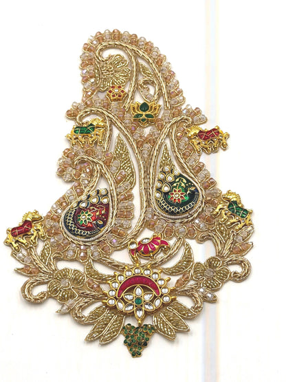 Royal Kundan Paisley Applique Patch Hand Embroidered Jewel