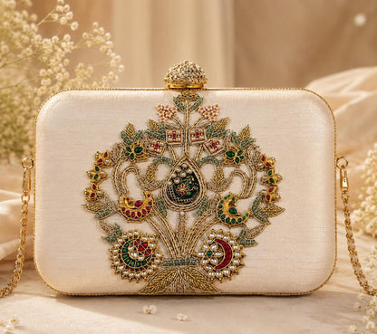 Handcrafted Peacock Kundan Pearl Applique
