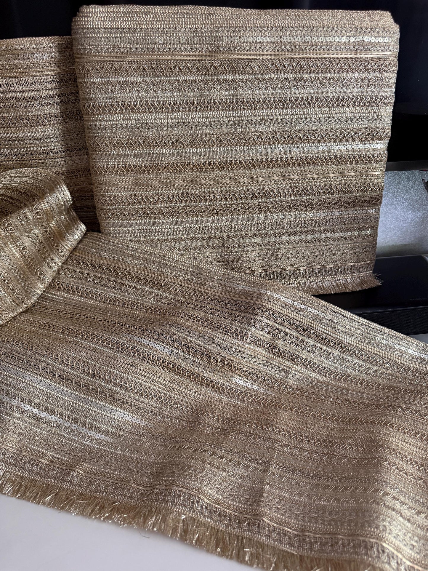 Extra Wide Gold Embroidered Fringe Trim