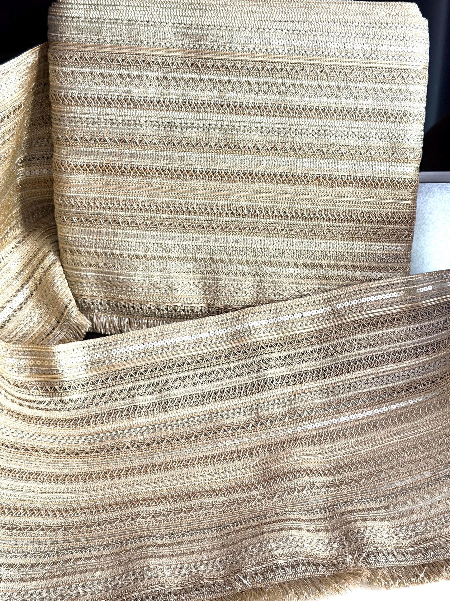 Extra Wide Gold Embroidered Fringe Trim