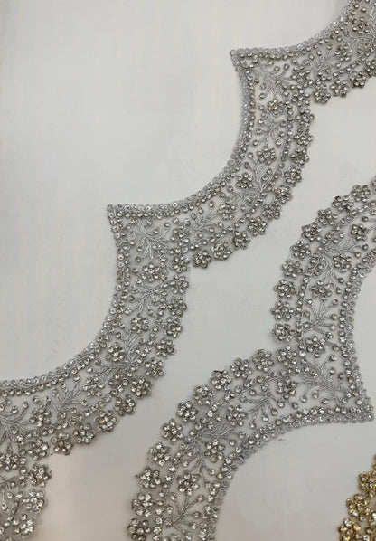 Bridal Neckline Trim Rhinestone Embroidered Lace