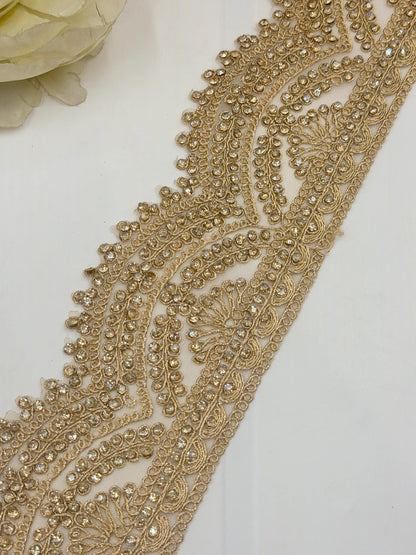 Luxury Rhinestone Bridal Trim Lace Crystal Embroidered Border