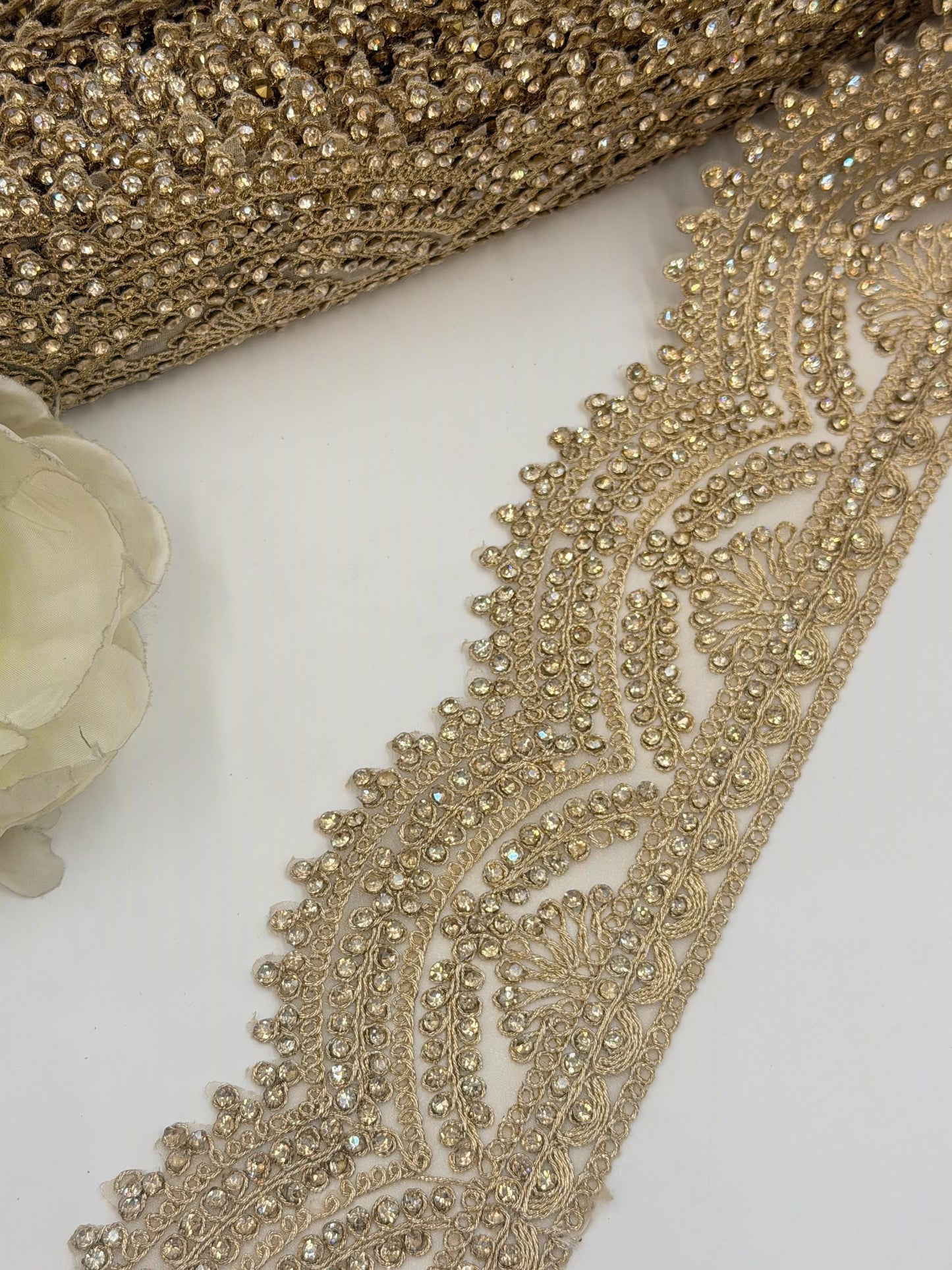 Luxury Rhinestone Bridal Trim Lace Crystal Embroidered Border