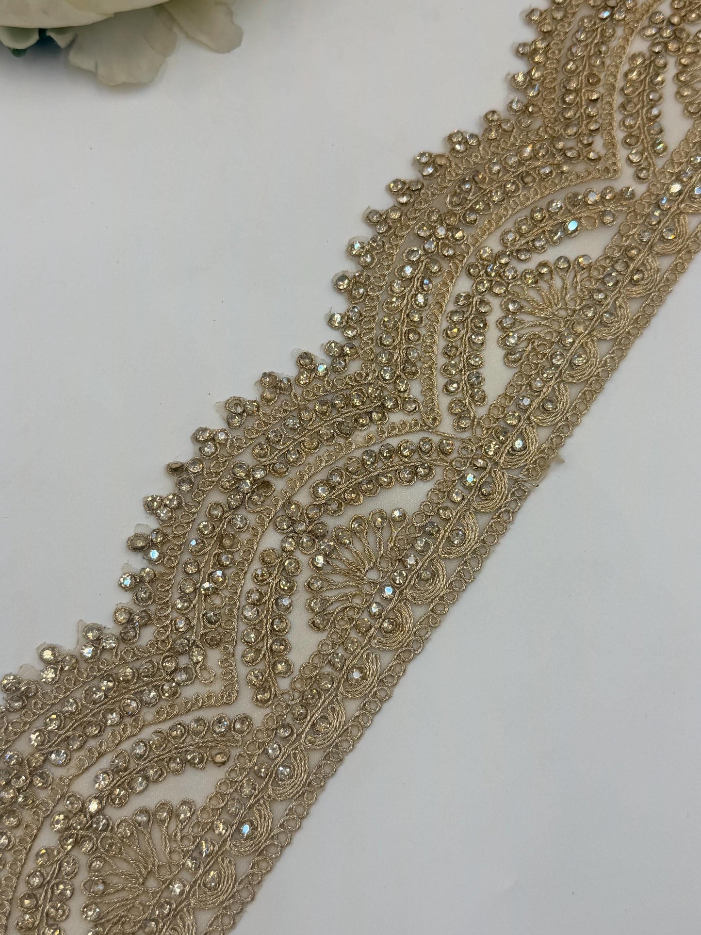 Luxury Rhinestone Bridal Trim Lace Crystal Embroidered Border