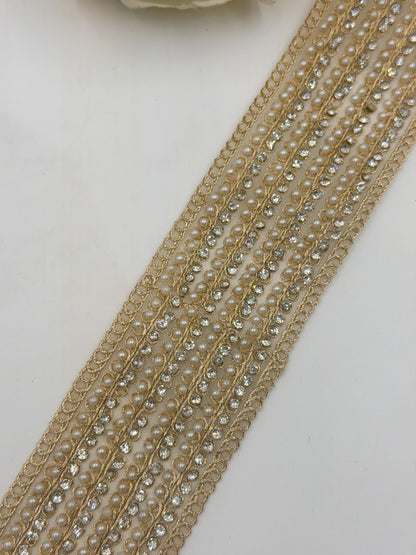 Pearl Rhinestone Bridal Trim Lace