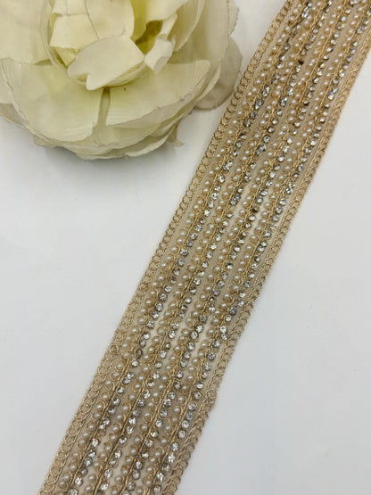 Pearl Rhinestone Bridal Trim Lace