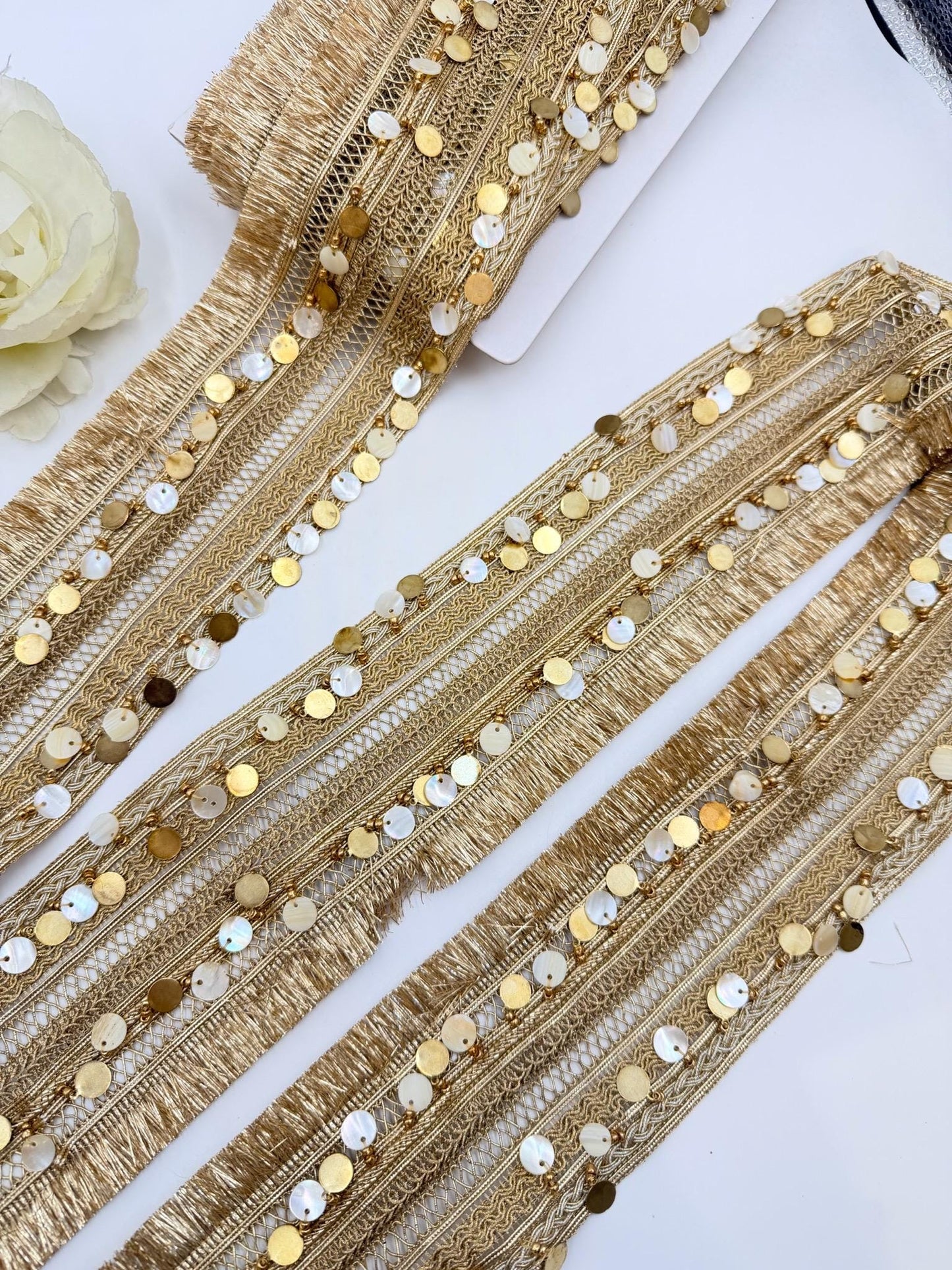 Champagne Gold Sequin Fringe Trim