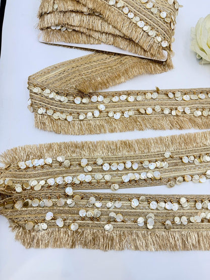 Champagne Gold Fringe Trim with Shell Sequins