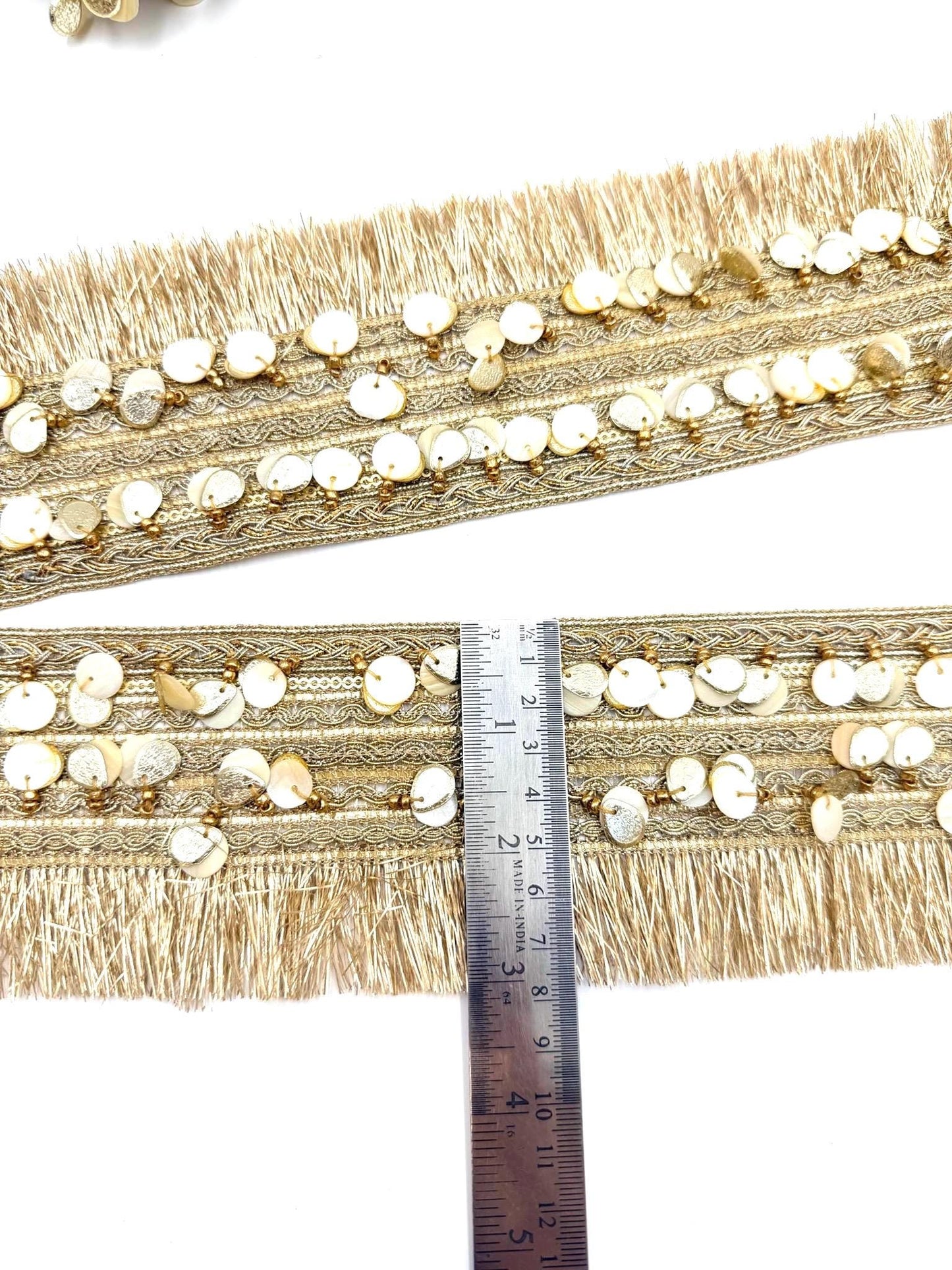 Champagne Gold Fringe Trim with Shell Sequins