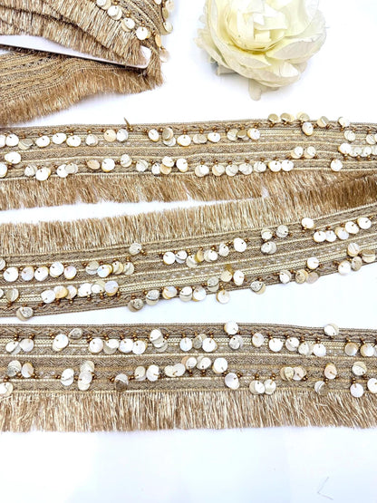 Champagne Gold Fringe Trim with Shell Sequins