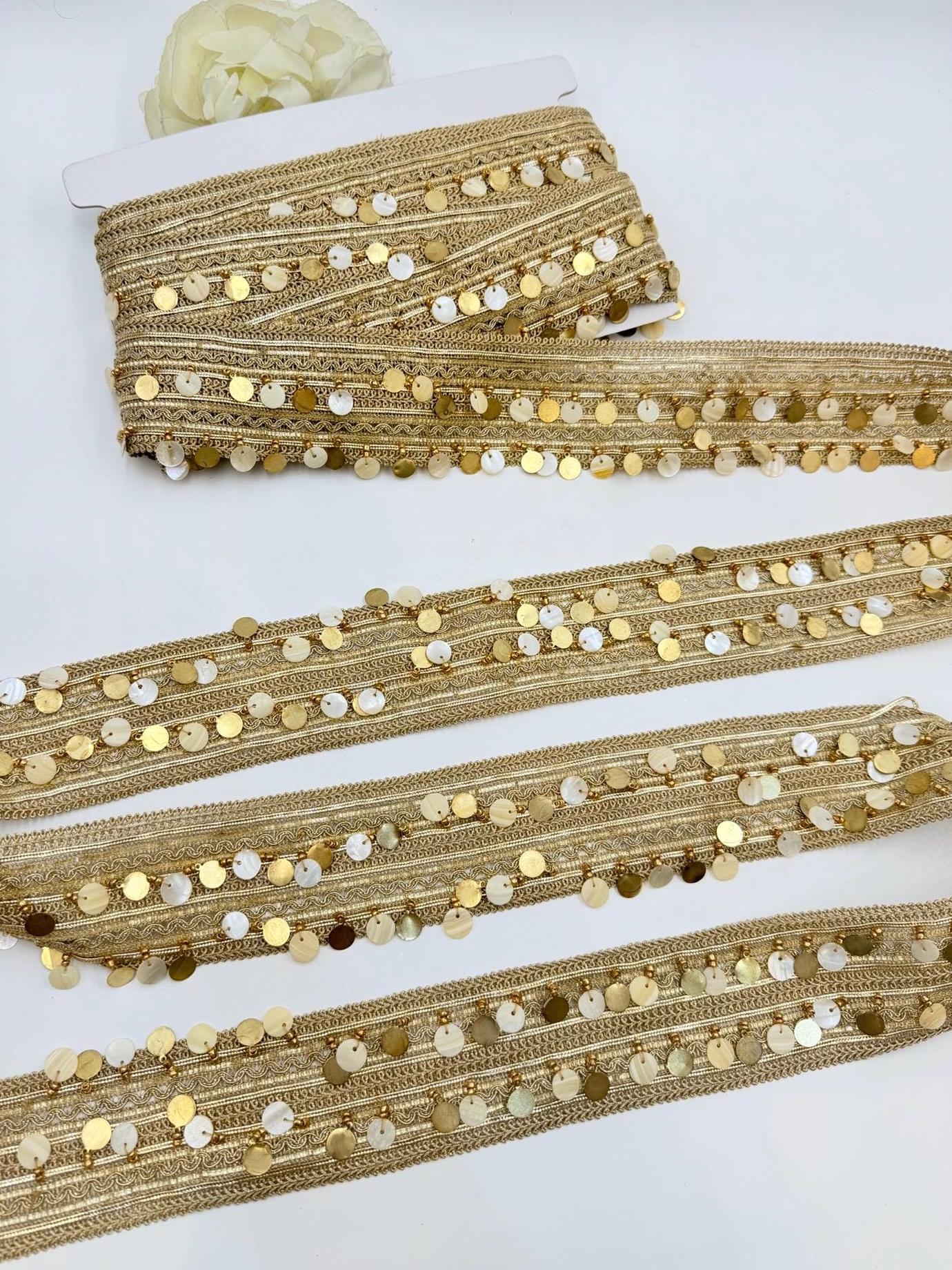 Champagne Gold Sequin Shell Coin Trim