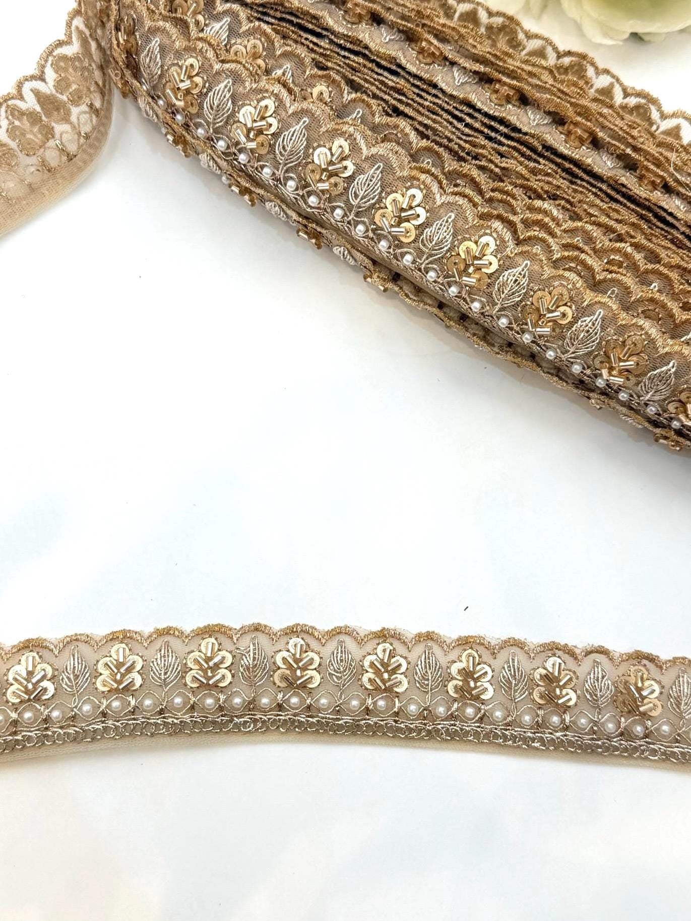 Thin Embroidered Beaded Lace Trim