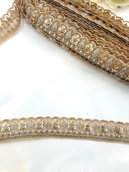 Thin Embroidered Beaded Lace Trim