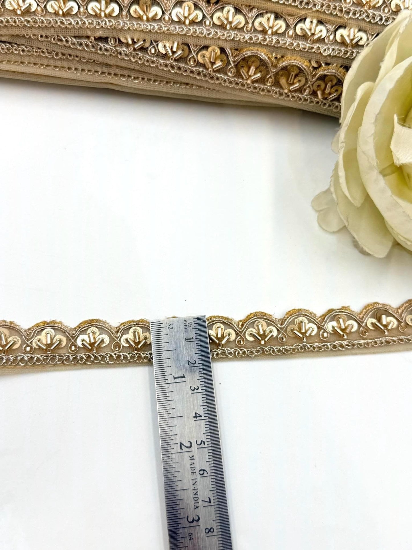 Hand Embroidered Sequin Lace Trim