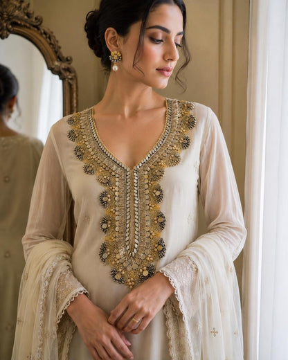 Hand Embroidered Neckline Applique