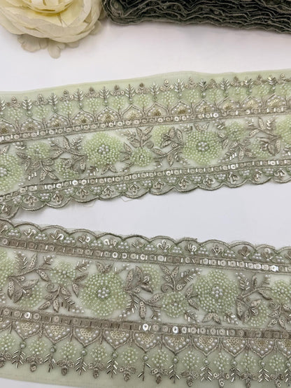 Mint Green Glass Bead Lace Trim Border