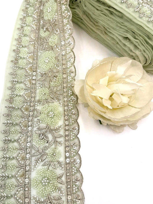 Mint Green Glass Bead Lace Trim Border