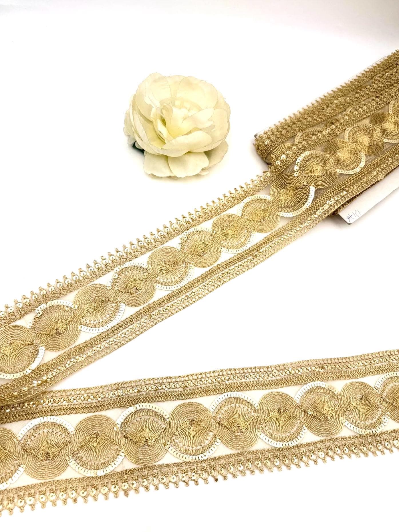 Champagne Gold Embroidered Sequin Lace Trim