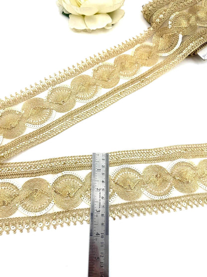 Champagne Gold Embroidered Sequin Lace Trim