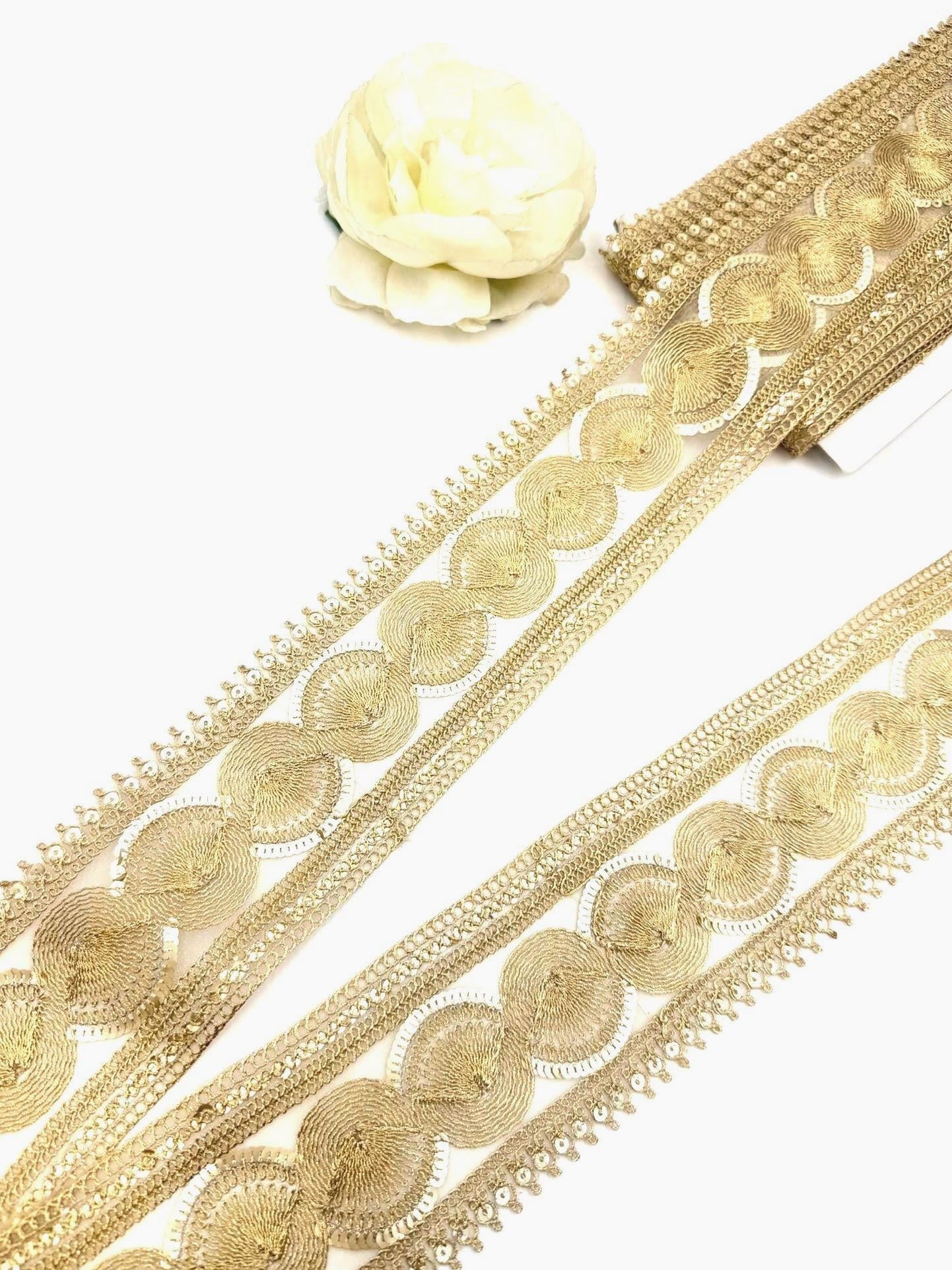 Champagne Gold Embroidered Sequin Lace Trim