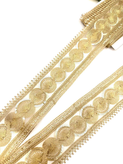 Champagne Gold Embroidered Sequin Lace Trim