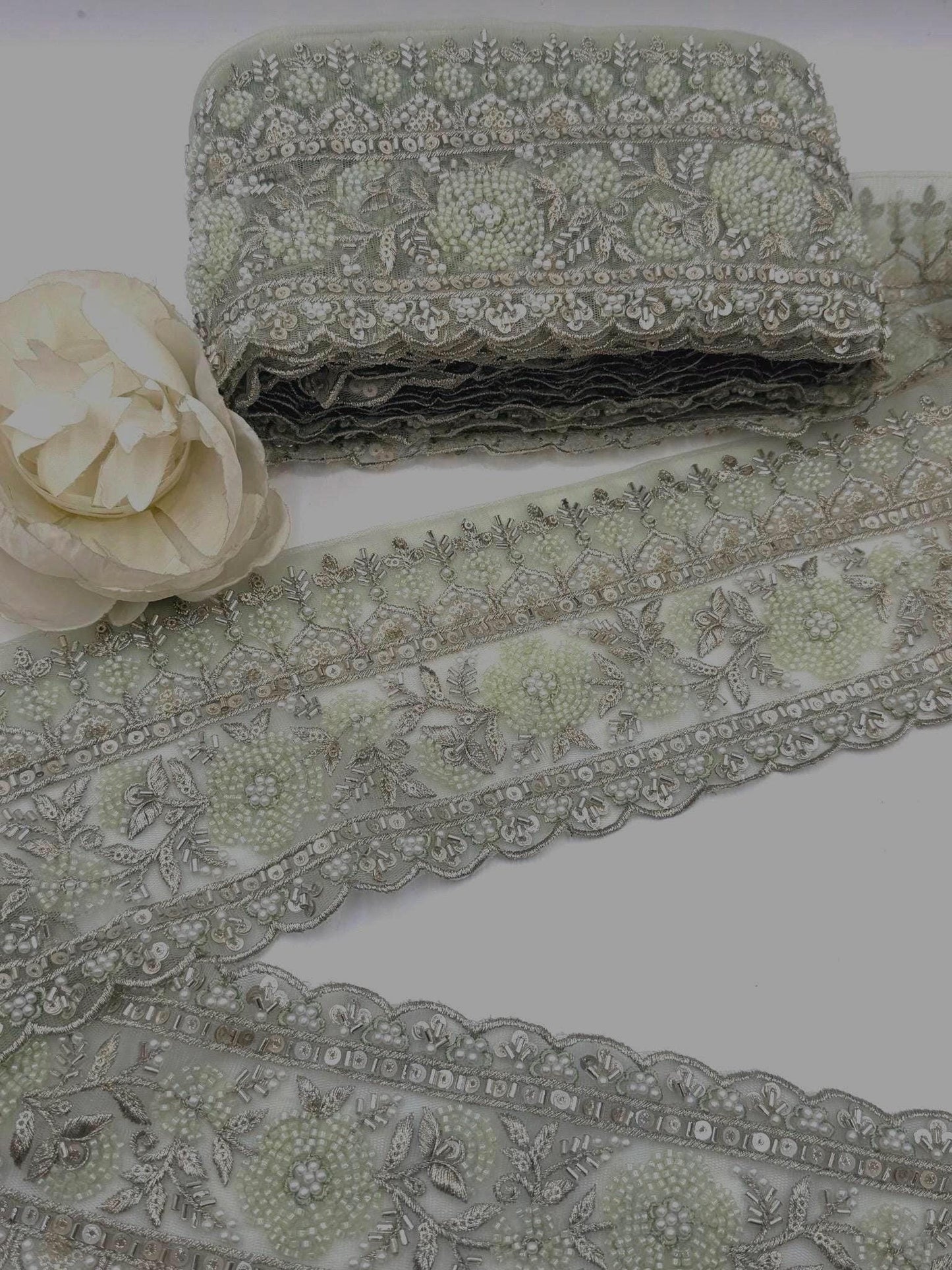 Mint Green Glass Bead Lace Trim Border