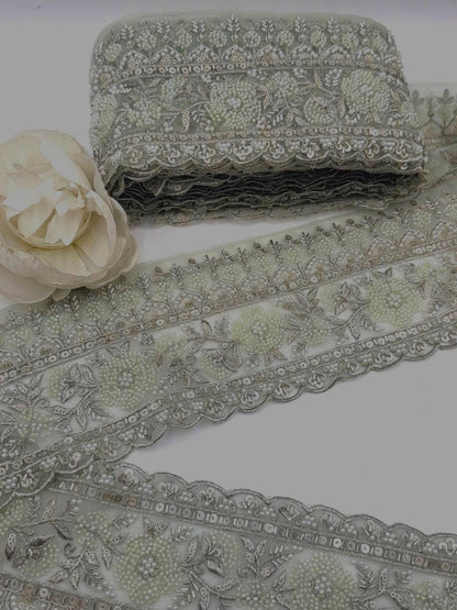 Mint Green Glass Bead Lace Trim Border