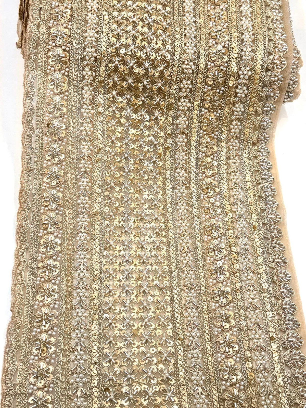 Champagne Gold Beaded Lace Trima