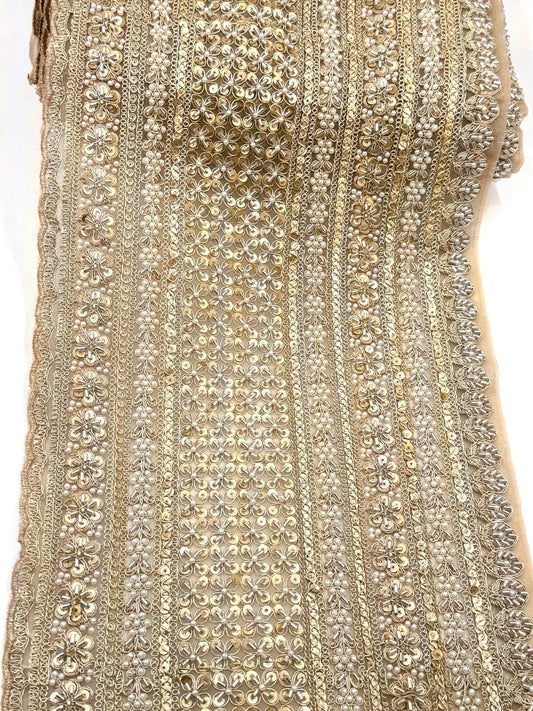 Champagne Gold Beaded Lace Trima
