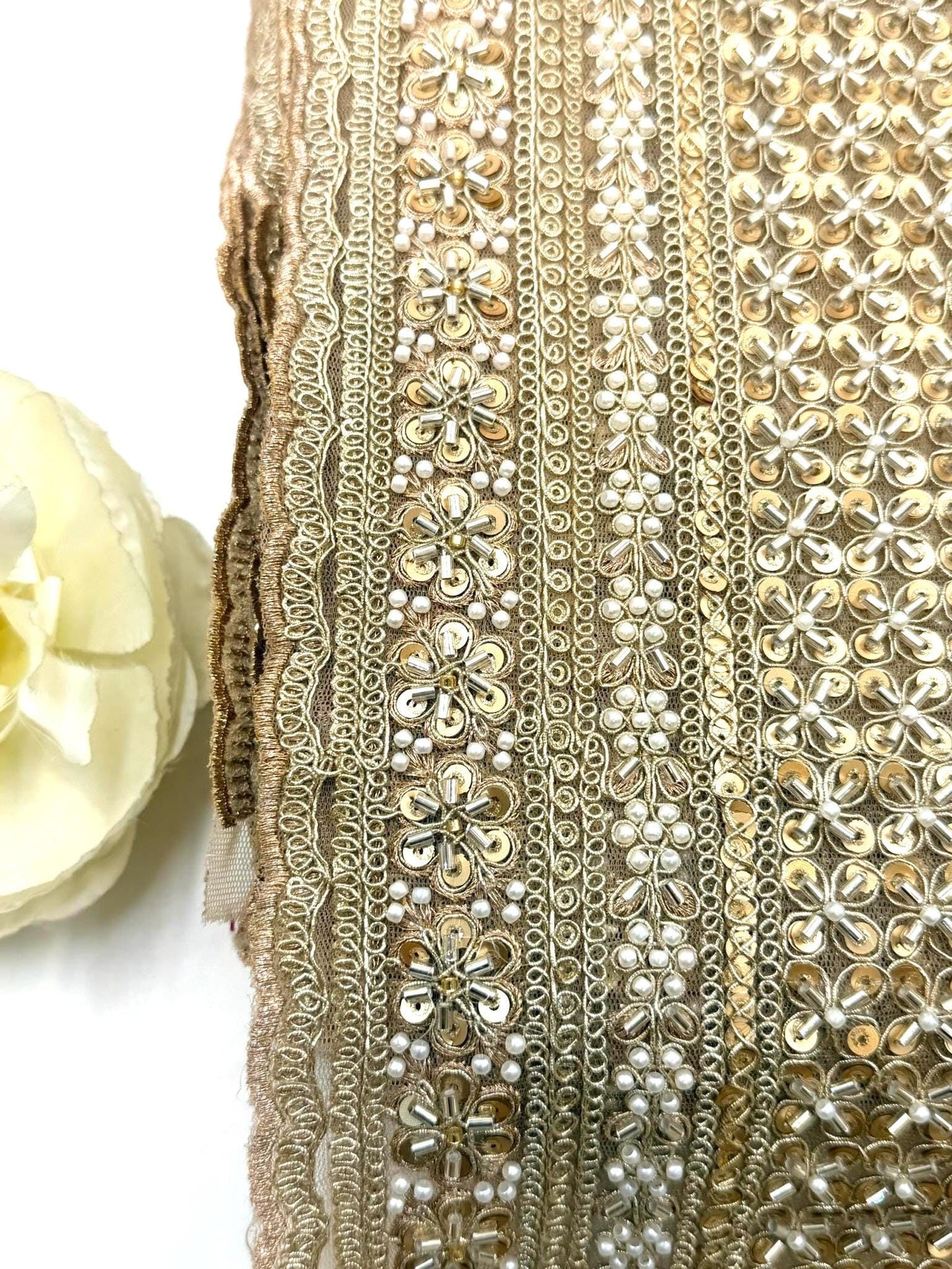 Champagne Gold Beaded Lace Trima