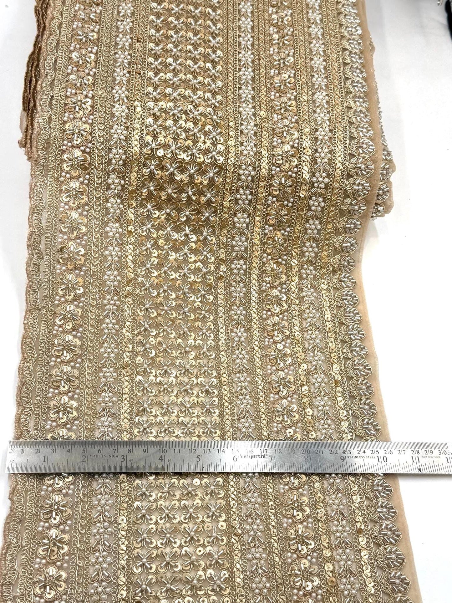 Champagne Gold Beaded Lace Trima