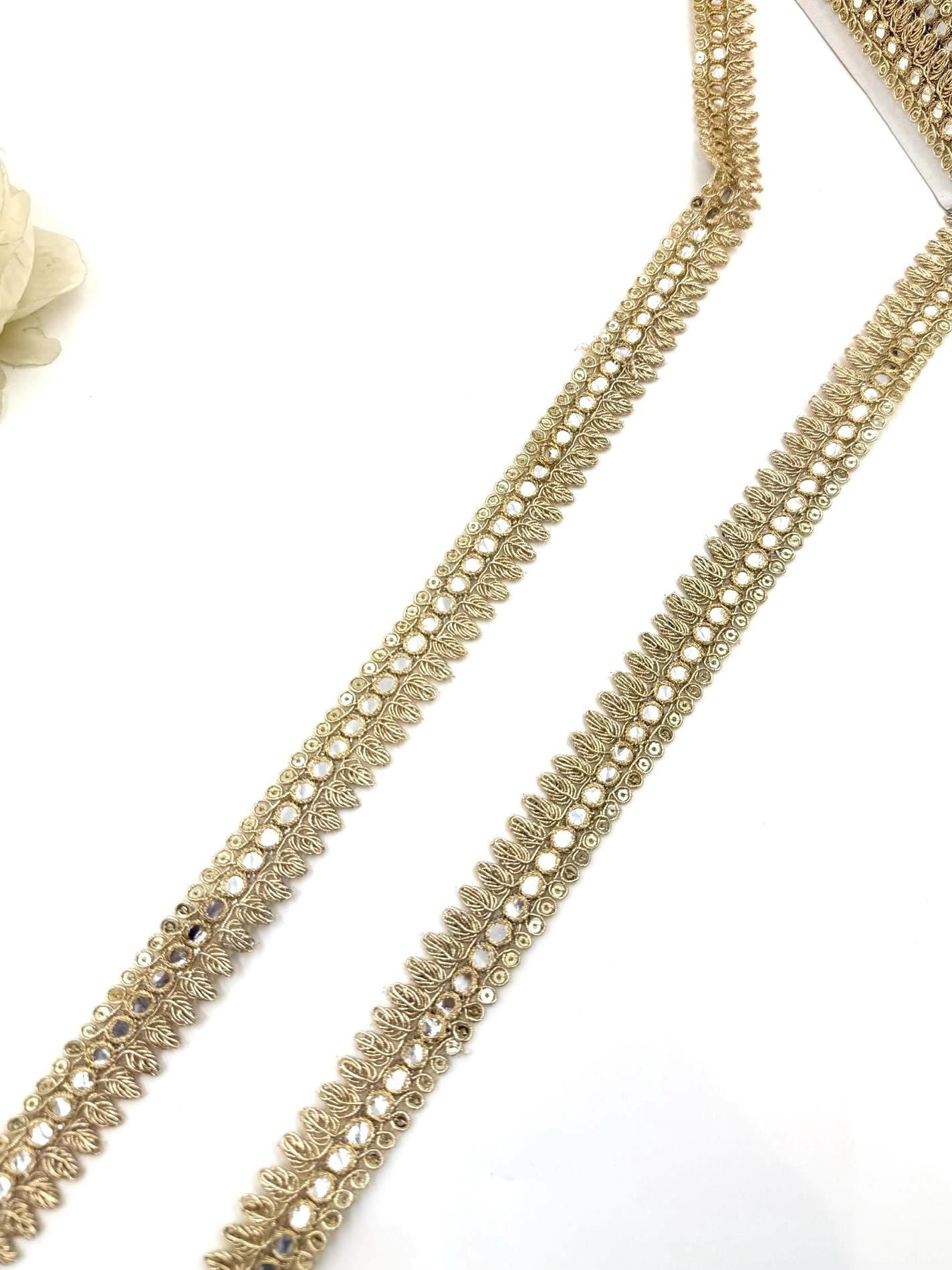 Gold Faux Mirror Lace Trim – Embroidered Border for Bridal