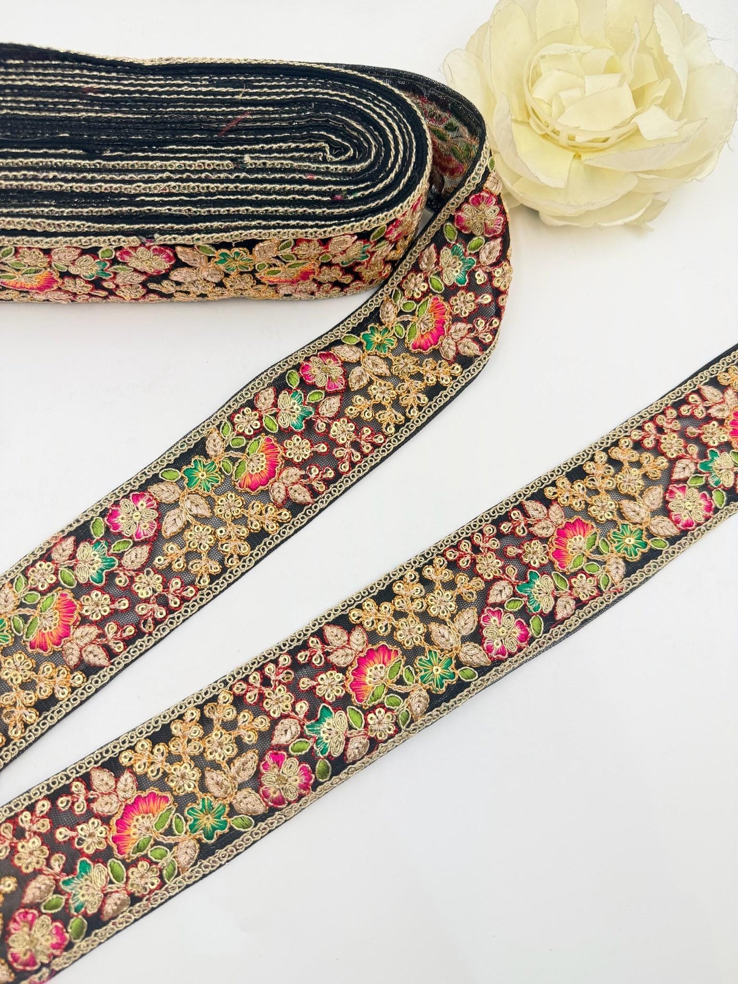 Black Floral Embroidered Lace Trim